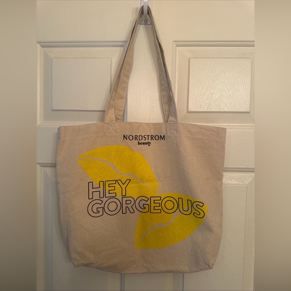 Nordstrom Canvas Tote Bag Hey Gorgeous With Two Yellow Lips Double Sided
